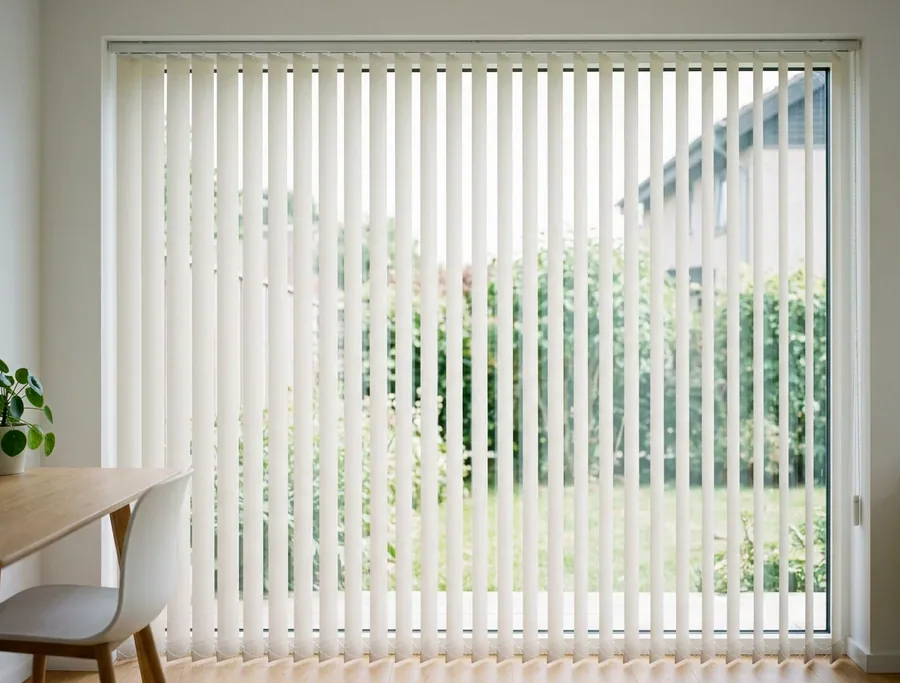 Vertical & panel blinds fitted in a Woodhill home